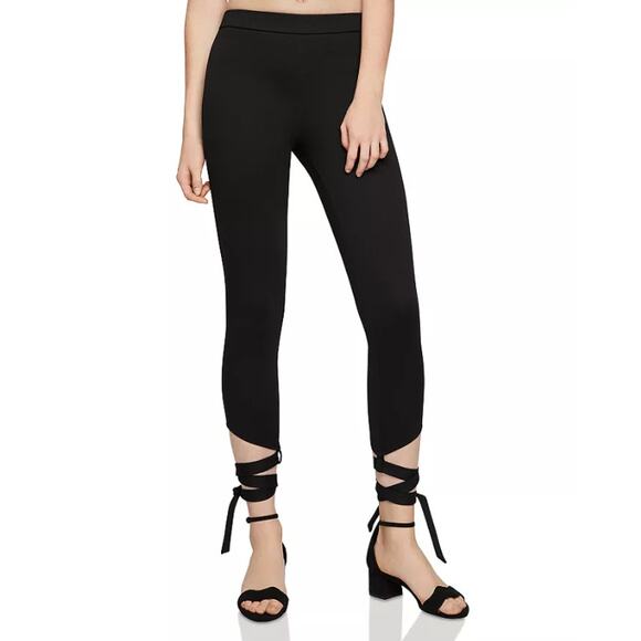 BCBGeneration Black Mid Rise Pull On Ponte Ankle Tie Hem Crop Leggings XXS NWOT - Picture 1 of 14
